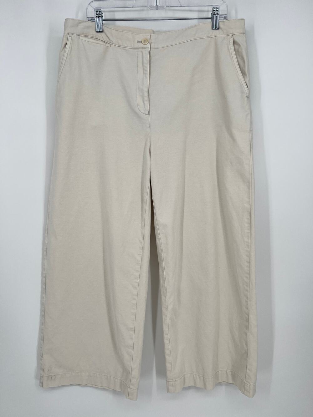 Eileen Fisher Organic Cotton HempWide Leg Pants Women XL Beige Cropped High Rise